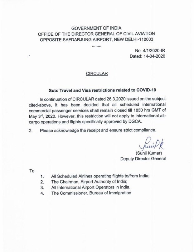 Travel and visa restrictions related to COVID-19 dated 14 April 2020